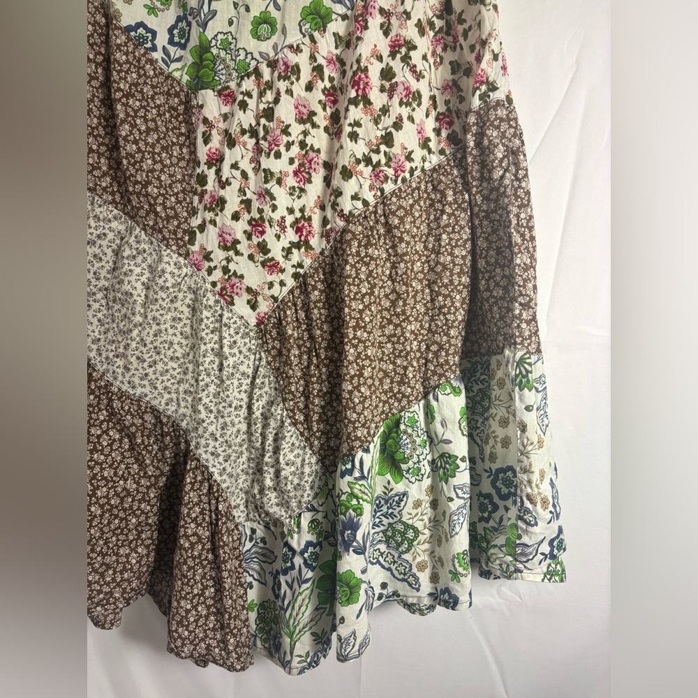 Y2K Cottagecore Patchwork Asymmetrical‎ Boho 100% Cotton Midi Skirt Size L - Picture 14 of 16